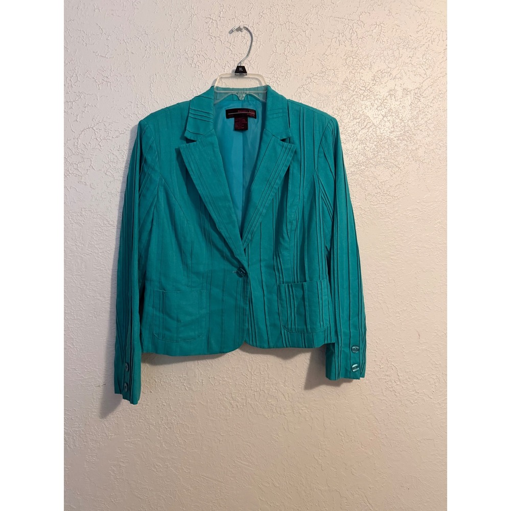 Russell Kemp Petite Turquoise Linen Blend Pintuck Pleated Blazer Jacket 10P